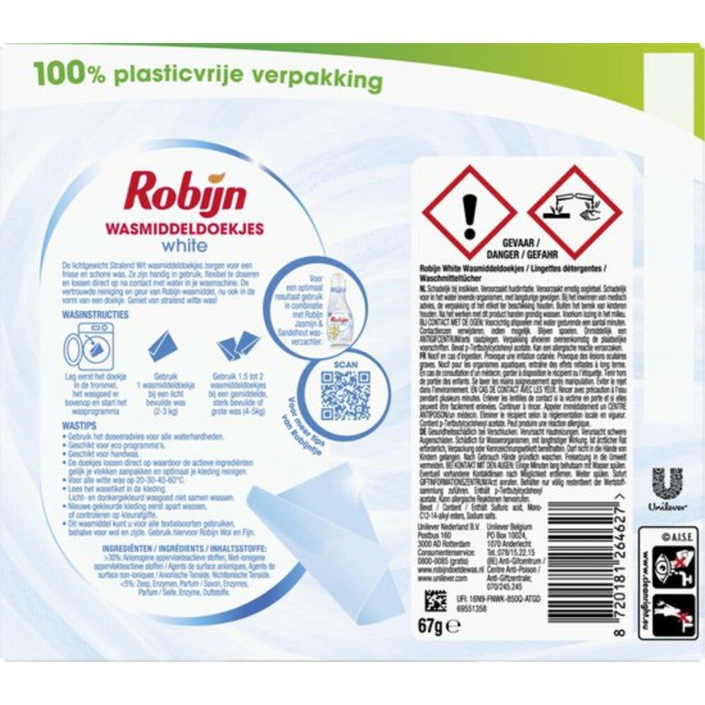 Robijn Wasmiddeldoekjes Stralend Wit (16 Stuks) - van Robijn - Nu verkrijgbaar bij Mijn Voordeelshop!