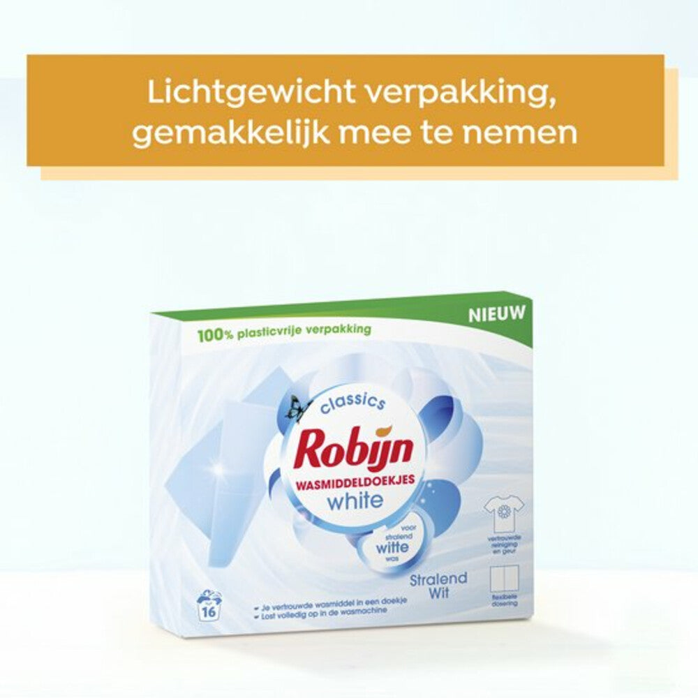 Robijn Wasmiddeldoekjes Stralend Wit (16 Stuks) - van Robijn - Nu verkrijgbaar bij Mijn Voordeelshop!