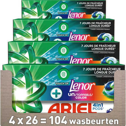 Ariel + Touch Of Lenor Unstoppables Color 4-in-1 Pods (26 Wasbeurten)
