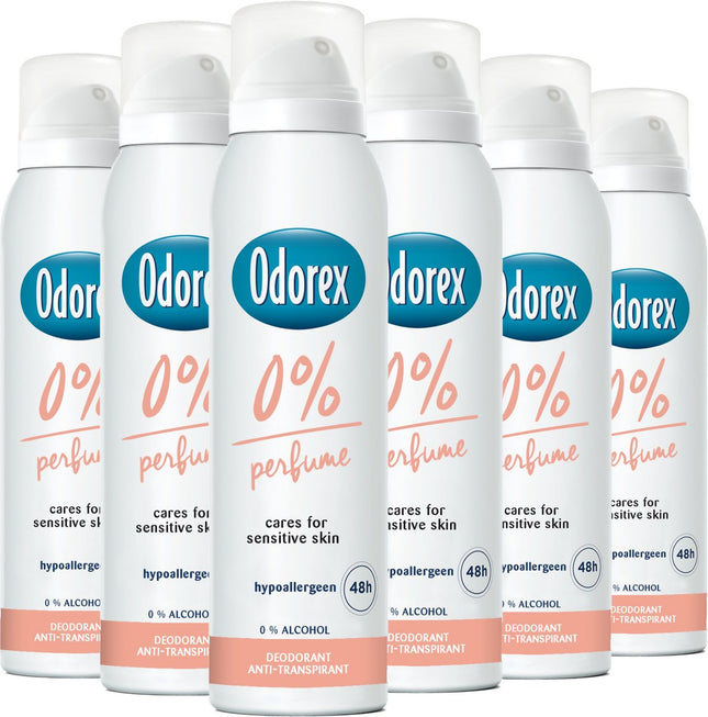 Odorex 0% Perfume Deodorant Spray (150 ml) 6 Stuks - van Odorex - Nu verkrijgbaar bij Mijn Voordeelshop!