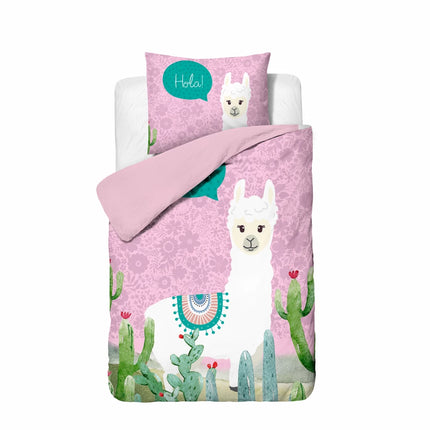Little Monster Kinderdekbedovertrek Hola Lama Roze 140 x 200/220 - van Little Monster - Nu verkrijgbaar bij Mijn Voordeelshop!