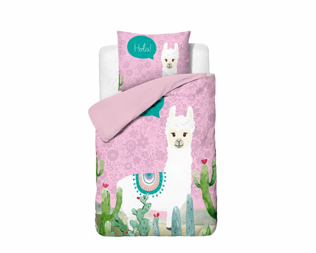 Little Monster Kinderdekbedovertrek Hola Lama Roze 140 x 200/220 - van Little Monster - Nu verkrijgbaar bij Mijn Voordeelshop!