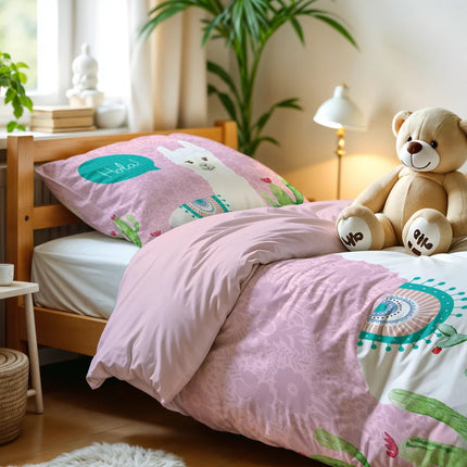 Little Monster Kinderdekbedovertrek Hola Lama Roze 140 x 200/220 - van Little Monster - Nu verkrijgbaar bij Mijn Voordeelshop!