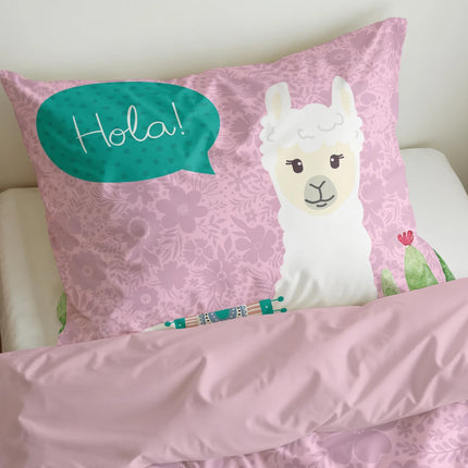 Little Monster Kinderdekbedovertrek Hola Lama Roze 140 x 200/220 - van Little Monster - Nu verkrijgbaar bij Mijn Voordeelshop!