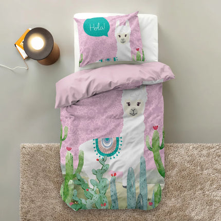 Little Monster Kinderdekbedovertrek Hola Lama Roze 140 x 200/220 - van Little Monster - Nu verkrijgbaar bij Mijn Voordeelshop!