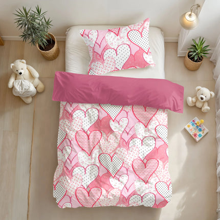 Little Monster Kinderdekbedovertrek Hearts Love Roze 140 x 200/220 - van Little Monster - Nu verkrijgbaar bij Mijn Voordeelshop!