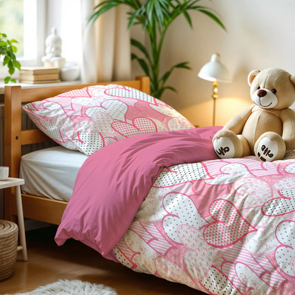 Little Monster Kinderdekbedovertrek Hearts Love Roze 140 x 200/220 - van Little Monster - Nu verkrijgbaar bij Mijn Voordeelshop!