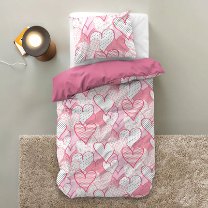 Little Monster Kinderdekbedovertrek Hearts Love Roze 140 x 200/220 - van Little Monster - Nu verkrijgbaar bij Mijn Voordeelshop!