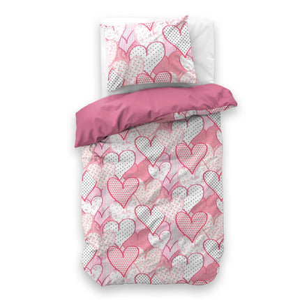 Little Monster Kinderdekbedovertrek Hearts Love Roze 140 x 200/220 - van Little Monster - Nu verkrijgbaar bij Mijn Voordeelshop!