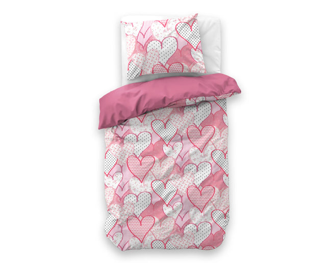 Little Monster Kinderdekbedovertrek Hearts Love Roze 140 x 200/220 - van Little Monster - Nu verkrijgbaar bij Mijn Voordeelshop!