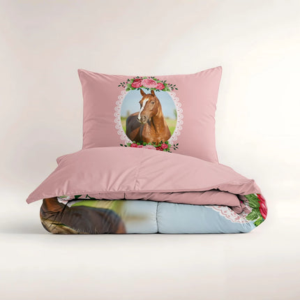 Little Monster Kinderdekbedovertrek Cute Horse Roze 140 x 200/220 - van Little Monster - Nu verkrijgbaar bij Mijn Voordeelshop!