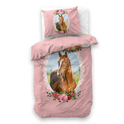 Little Monster Kinderdekbedovertrek Cute Horse Roze 140 x 200/220 - van Little Monster - Nu verkrijgbaar bij Mijn Voordeelshop!