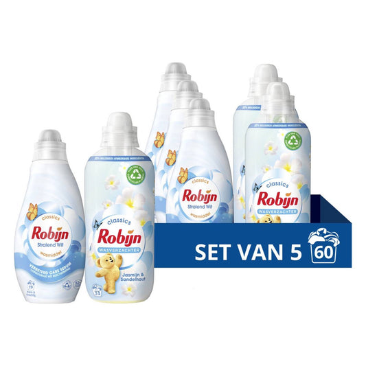 Robijn Perfecte Match Stralend Wit Pakket (5-Delig) (60 Wasbeurten) - van Robijn - Nu verkrijgbaar bij Mijn Voordeelshop!