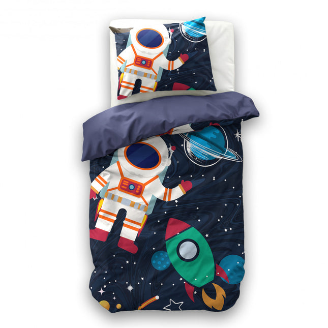 Little Monster Kinderdekbedovertrek Spaceman Blauw 140 x 200/220 - van Little Monster - Nu verkrijgbaar bij Mijn Voordeelshop!