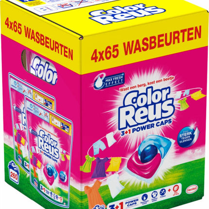 Color Reus 3+1 Power Caps Wascapsules (65 Wasbeurten) 4 Stuks - van Witte Reus - Nu verkrijgbaar bij Mijn Voordeelshop!