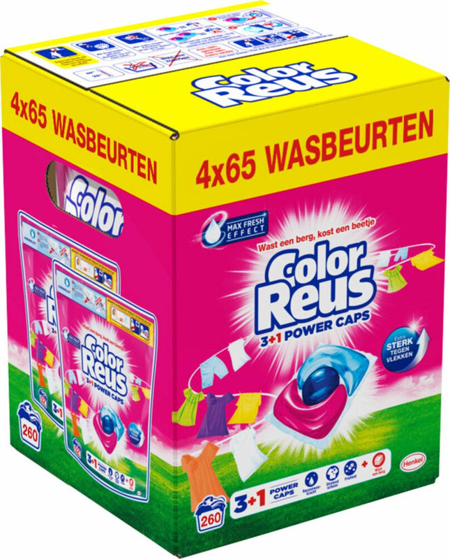 Color Reus 3+1 Power Caps Wascapsules (65 Wasbeurten) 4 Stuks - van Witte Reus - Nu verkrijgbaar bij Mijn Voordeelshop!