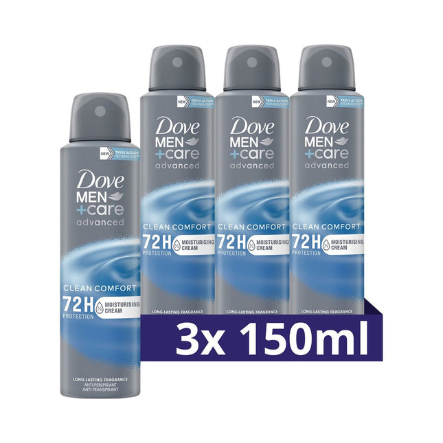 Dove Men+ Care Advanced Care Clean Comfort Anti-Transpirant Deodorant Spray (150 ml) 3 Stuks - van Dove - Nu verkrijgbaar bij Mijn Voordeelshop!