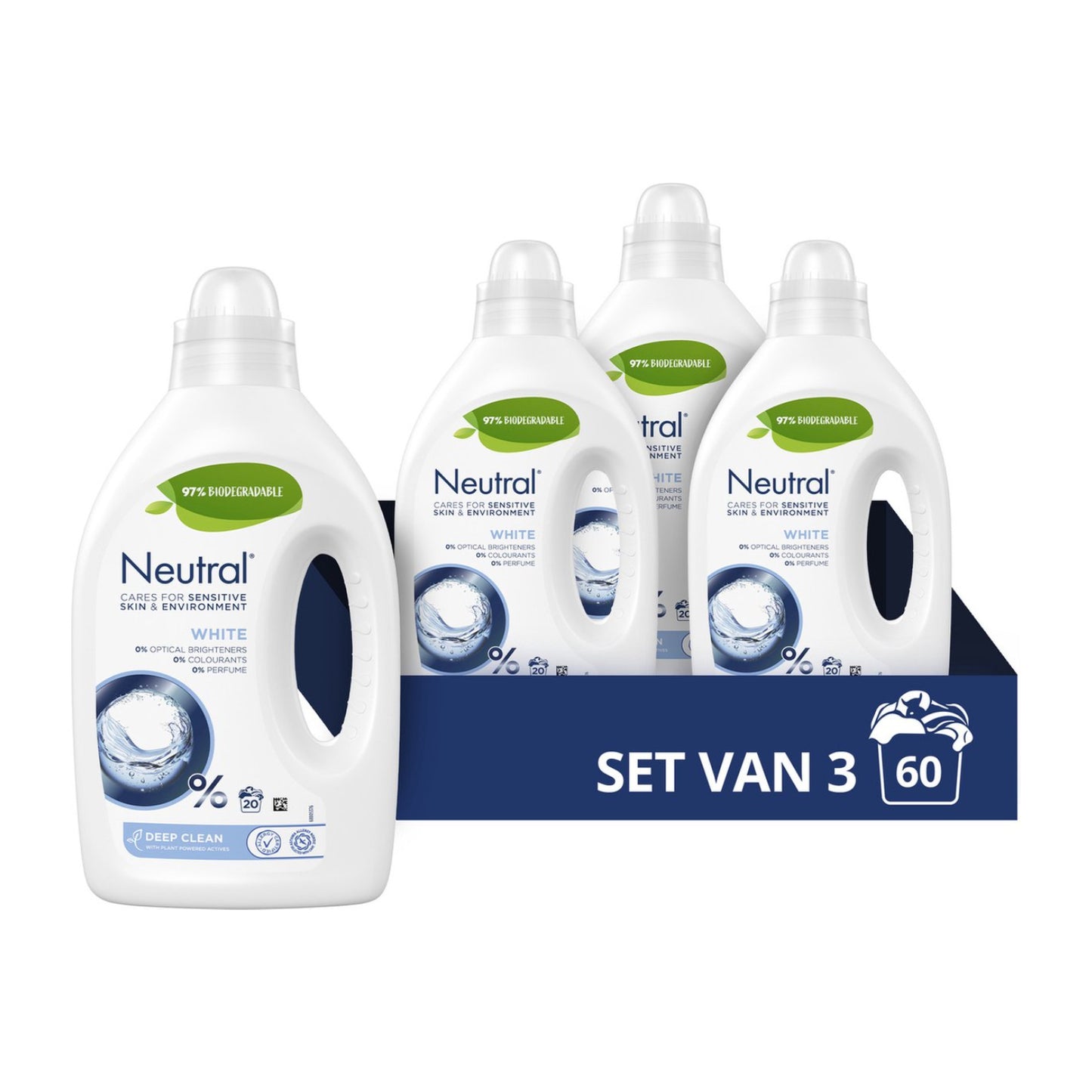 Neutral Wit Vloeibaar Wasmiddel (1 Liter) (20 Wasbeurten) 3 Stuks - van Neutral - Nu verkrijgbaar bij Mijn Voordeelshop!