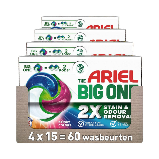 Ariel The Big One Bright Colors Wasmiddelcapsules (15 Stuks) 4 Doosjes - van Ariel - Nu verkrijgbaar bij Mijn Voordeelshop!