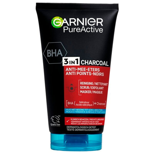 Garnier PureActive 3-In-1 Anti-Mee-Eters Gezichtsreiniger met Charcoal (150 ml) - van Garnier - Nu verkrijgbaar bij Mijn Voordeelshop!