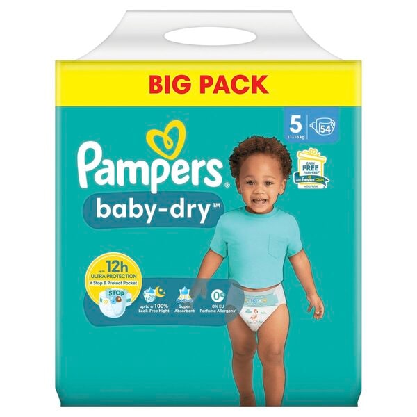 Pampers Baby-Dry Maat 5 Luiers (54 Stuks) - van Pampers - Nu verkrijgbaar bij Mijn Voordeelshop!