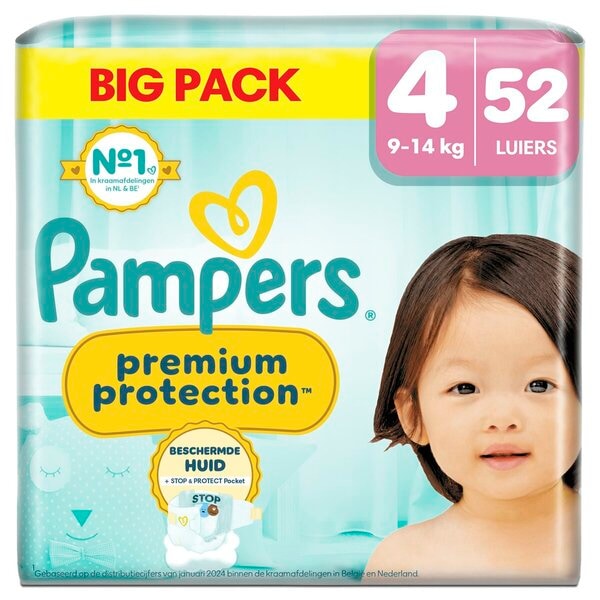 Pampers Premium Protection Maat 4 Luiers (9-14kg) - 52 stuks - van Pampers - Nu verkrijgbaar bij Mijn Voordeelshop!