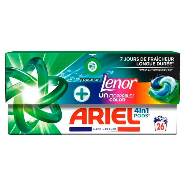 Ariel + Touch Of Lenor Unstoppables Color 4-in-1 Pods (26 Wasbeurten)